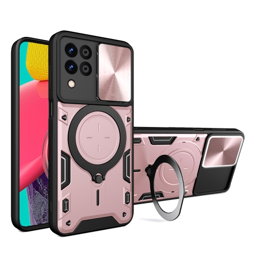 

For Samsung Galaxy M53 5G CD Texture Sliding Camshield Magnetic Holder Phone Case(Pink)