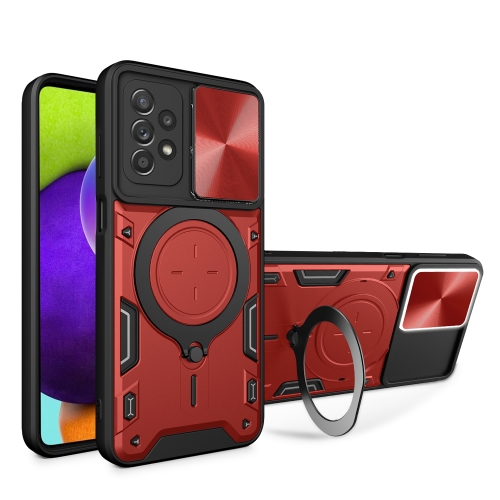 

For Samsung Galaxy A52 5G / 4G CD Texture Sliding Camshield Magnetic Holder Phone Case(Red)