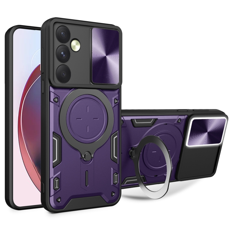 

For Samsung Galaxy A35 5G CD Texture Sliding Camshield Magnetic Holder Phone Case(Purple)