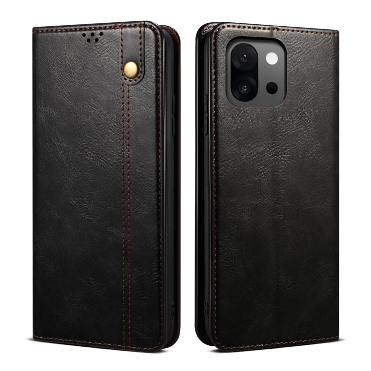 

For OnePlus 13T Oil Wax Crazy Horse Texture Leather Phone Case(Black)