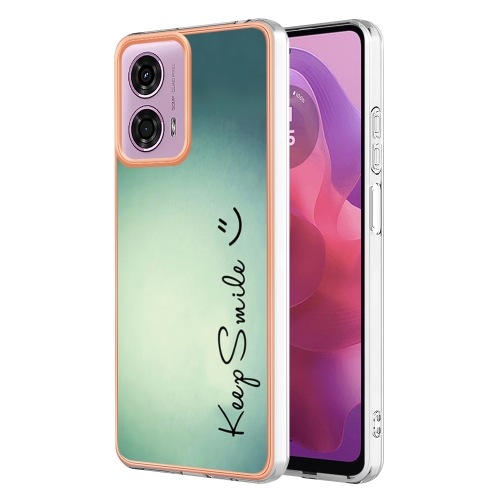 For Motorola Moto G04 4G / G24 4G Electroplating Marble Dual-side IMD Phone Case(Smile) for iphone 11 marble pattern dual side imd magsafe tpu phone case purple 002