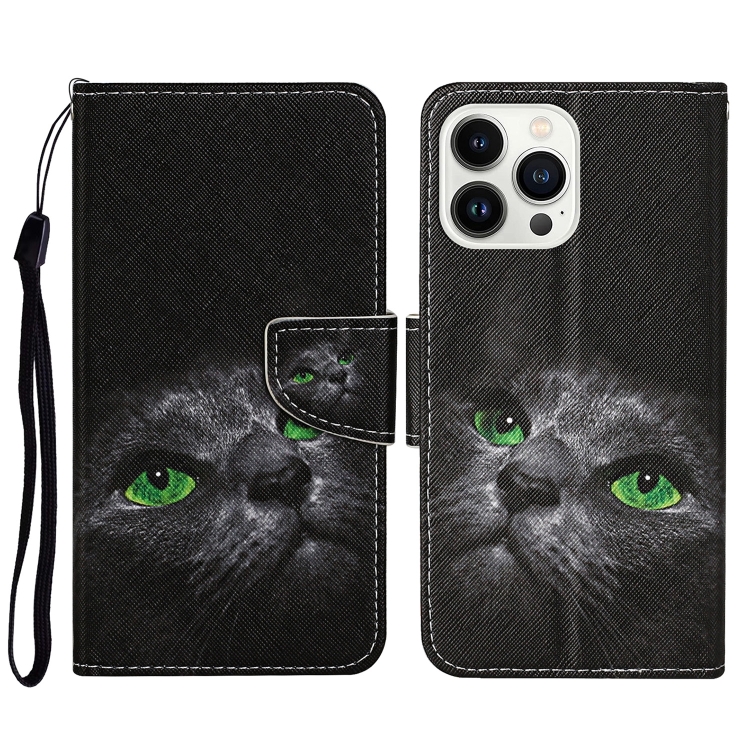 

For iPhone 15 Pro 3D Colored Drawing Flip Leather Phone Case(Black Cat)