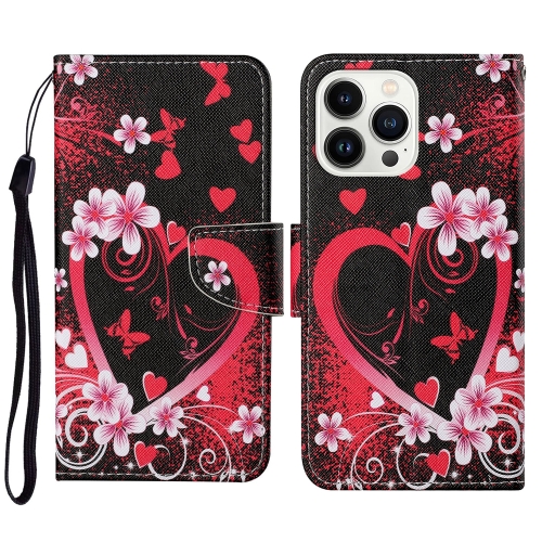

For iPhone 15 Pro 3D Colored Drawing Flip Leather Phone Case(Red Heart)