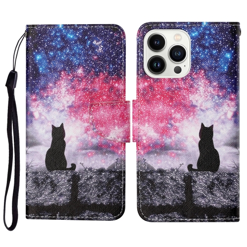 

For iPhone 15 Pro 3D Colored Drawing Flip Leather Phone Case(Star Cat)