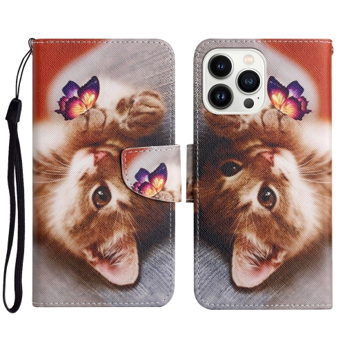 

For iPhone 15 Pro 3D Colored Drawing Flip Leather Phone Case(Butterfly Cat)