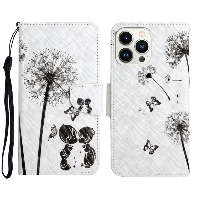 

For iPhone 15 Pro 3D Colored Drawing Flip Leather Phone Case(Dandelions)