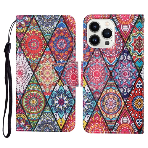 

For iPhone 15 Pro 3D Colored Drawing Flip Leather Phone Case(Rhombus Totem)