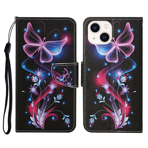 

For iPhone 15 Plus 3D Colored Drawing Flip Leather Phone Case(Fluorescent Butterfly)