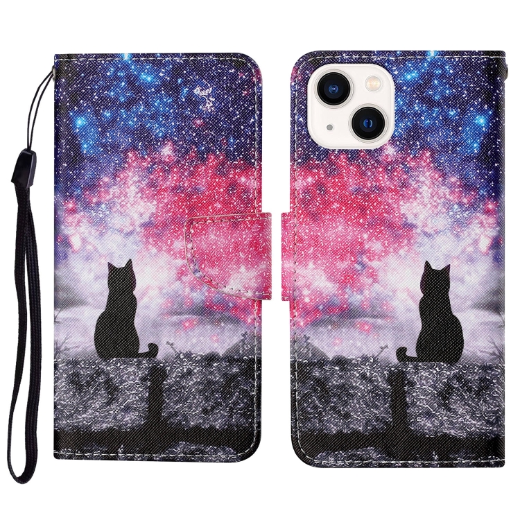 

For iPhone 15 Plus 3D Colored Drawing Flip Leather Phone Case(Star Cat)