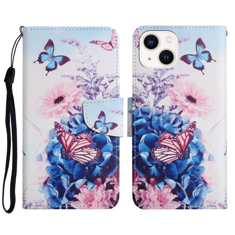 

For iPhone 15 Plus 3D Colored Drawing Flip Leather Phone Case(Purple butterfly)