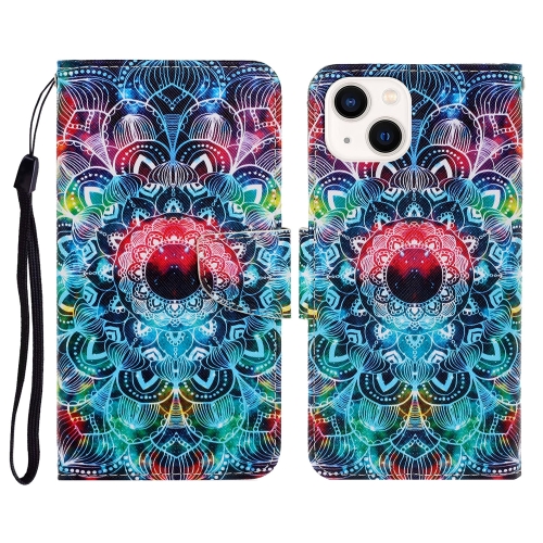 

For iPhone 15 Plus 3D Colored Drawing Flip Leather Phone Case(Mandala)