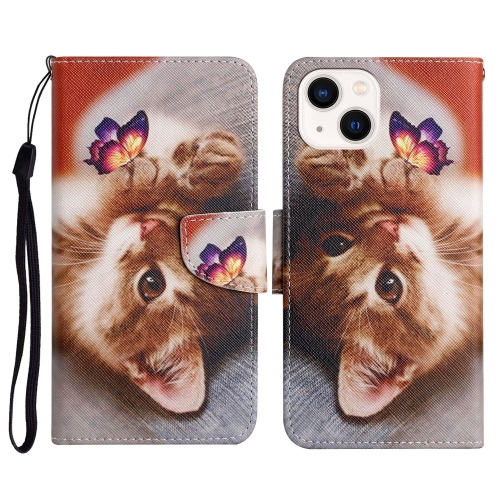 

For iPhone 15 Plus 3D Colored Drawing Flip Leather Phone Case(Butterfly Cat)