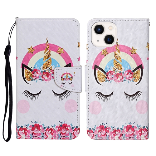 

For iPhone 15 Plus 3D Colored Drawing Flip Leather Phone Case(Crown Unicorn)