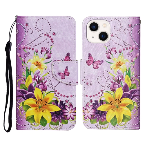

For iPhone 15 3D Colored Drawing Flip Leather Phone Case(Yellow Flowers)
