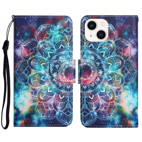 

For iPhone 15 3D Colored Drawing Flip Leather Phone Case(Star Mandala)