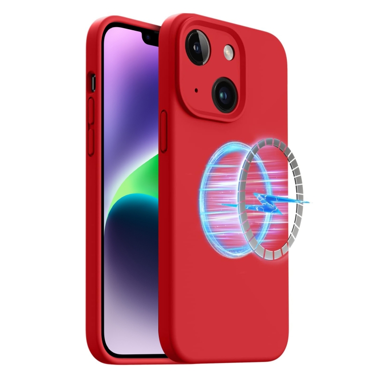 

For iPhone 14 Plus LK MagSafe Magnetic Silicone Phone Case(Red)