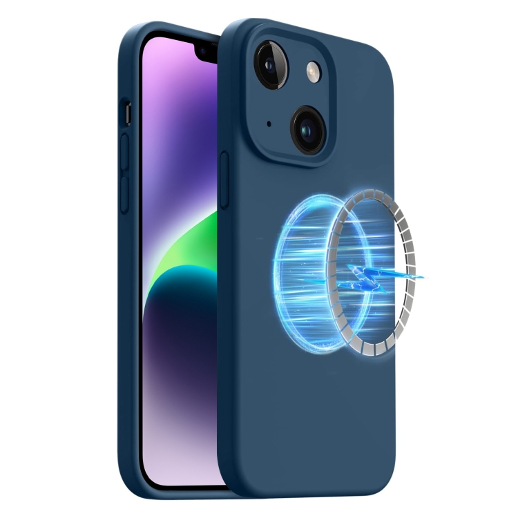 

For iPhone 14 LK MagSafe Magnetic Silicone Phone Case(Blue)