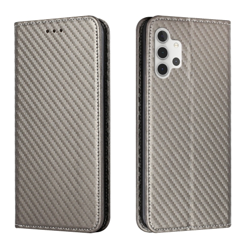 

For Samsung Galaxy A32 4G Carbon Fiber Texture Flip Holder Leather Phone Case(Grey)