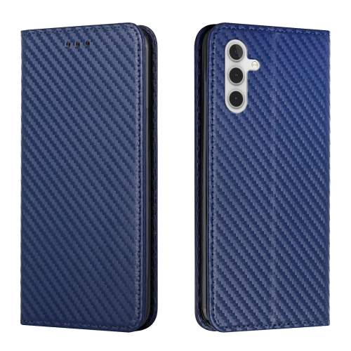 

For Samsung Galaxy A05S Carbon Fiber Texture Flip Holder Leather Phone Case(Blue)