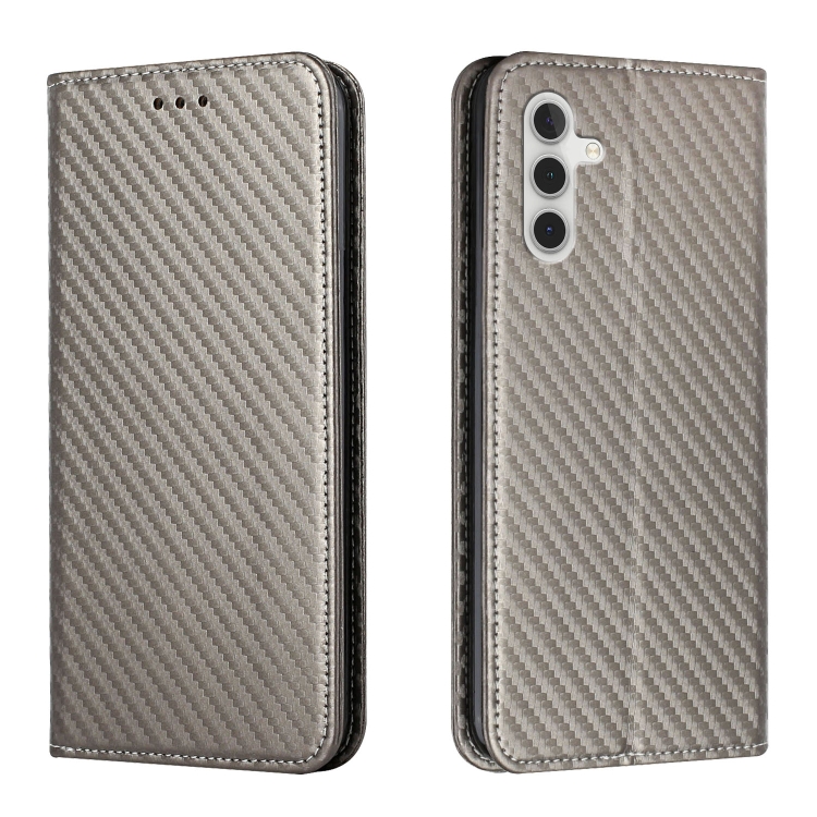 

For Samsung Galaxy A05S Carbon Fiber Texture Flip Holder Leather Phone Case(Grey)