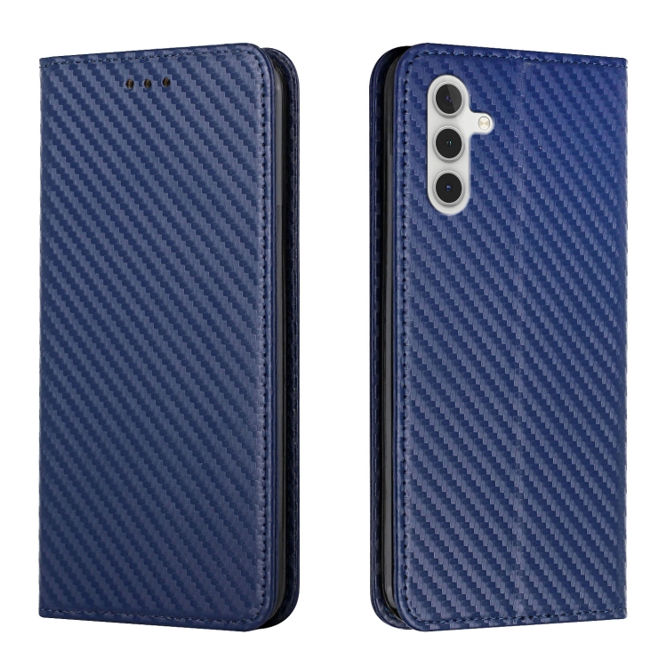 

For Samsung Galaxy A15 Carbon Fiber Texture Flip Holder Leather Phone Case(Blue)