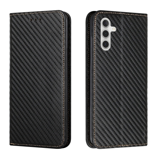 

For Samsung Galaxy A55 Carbon Fiber Texture Flip Holder Leather Phone Case(Black)