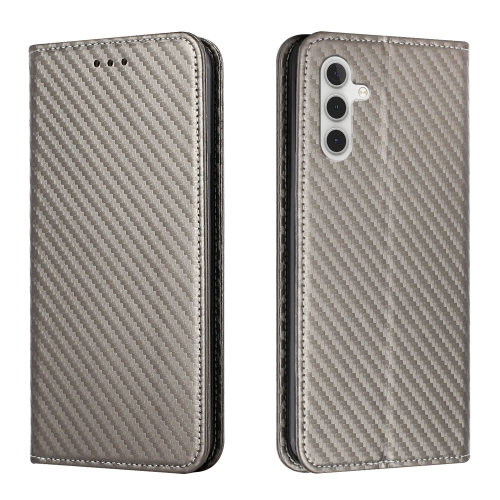 

For Samsung Galaxy A55 Carbon Fiber Texture Flip Holder Leather Phone Case(Grey)