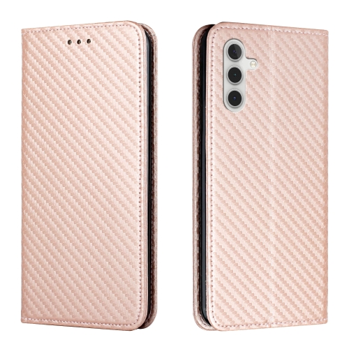 

For Samsung Galaxy A35 Carbon Fiber Texture Flip Holder Leather Phone Case(Rose Gold)