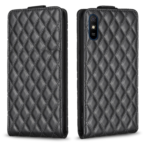 

For Xiaomi Redmi 9A Diamond Lattice Vertical Flip Leather Phone Case(Black)