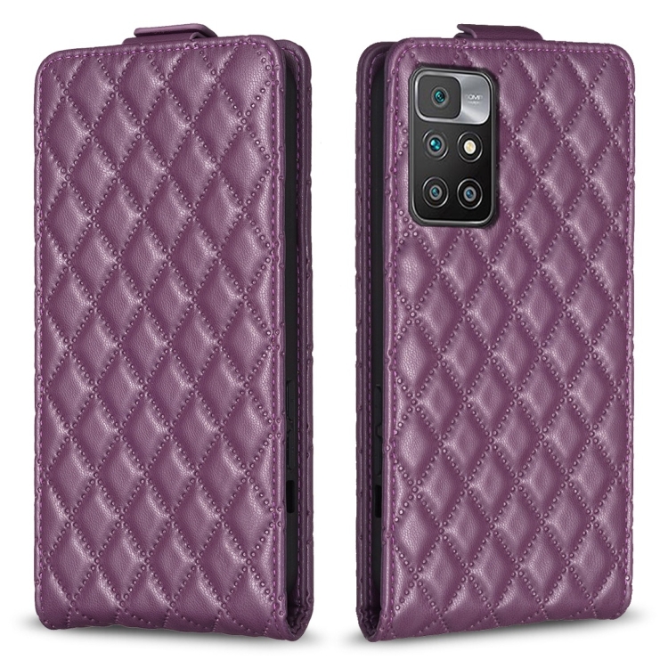 

For Redmi 10 2022 / Note 11 4G Diamond Lattice Vertical Flip Leather Phone Case(Dark Purple)