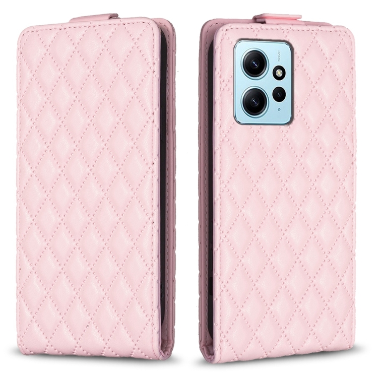 

For Redmi Note 12 4G Global Diamond Lattice Vertical Flip Leather Phone Case(Pink)