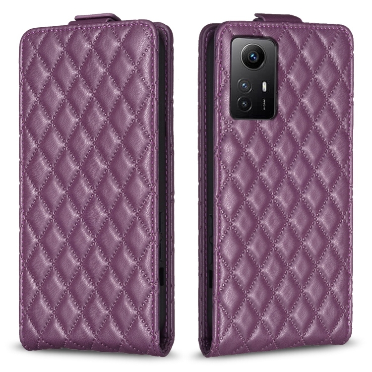 

For Redmi Note 12S / 11 Global Diamond Lattice Vertical Flip Leather Phone Case(Dark Purple)