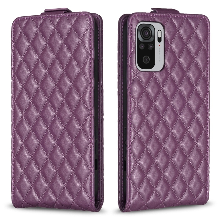 

For Redmi Note 10 4G / Note 10S Diamond Lattice Vertical Flip Leather Phone Case(Dark Purple)
