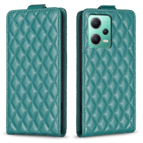 

For Redmi Note 12 5G Global Diamond Lattice Vertical Flip Leather Phone Case(Green)