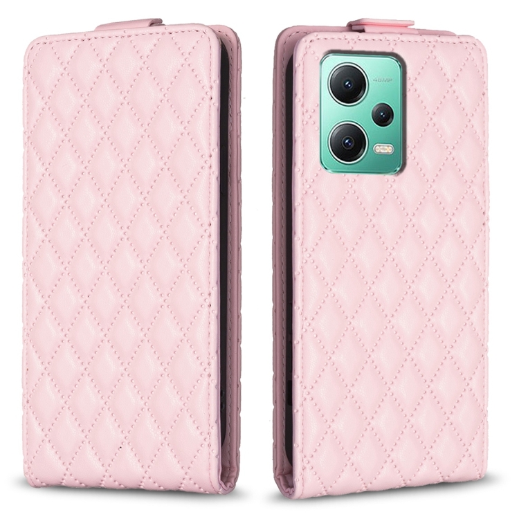 

For Redmi Note 12 5G Global Diamond Lattice Vertical Flip Leather Phone Case(Pink)