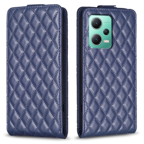 

For Redmi Note 12 5G Global Diamond Lattice Vertical Flip Leather Phone Case(Blue)