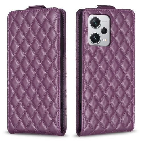 

For Redmi Note 12 Pro+ Global Diamond Lattice Vertical Flip Leather Phone Case(Dark Purple)