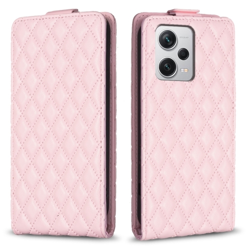 

For Redmi Note 12 Pro+ Global Diamond Lattice Vertical Flip Leather Phone Case(Pink)