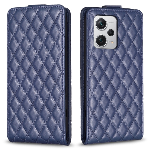 

For Redmi Note 12 Pro+ Global Diamond Lattice Vertical Flip Leather Phone Case(Blue)