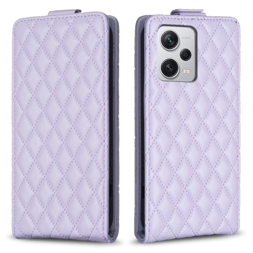 

For Redmi Note 12 Pro+ Global Diamond Lattice Vertical Flip Leather Phone Case(Purple)