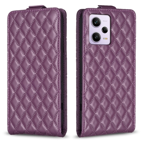 

For Redmi Note 12 Pro Global Diamond Lattice Vertical Flip Leather Phone Case(Dark Purple)