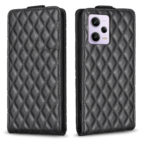 

For Redmi Note 12 Pro Global Diamond Lattice Vertical Flip Leather Phone Case(Black)