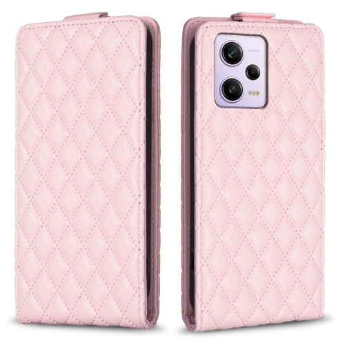 

For Redmi Note 12 Pro Global Diamond Lattice Vertical Flip Leather Phone Case(Pink)