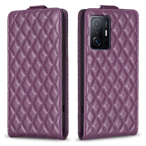 

For Xiaomi Mi 11T / 11T Pro Diamond Lattice Vertical Flip Leather Phone Case(Dark Purple)