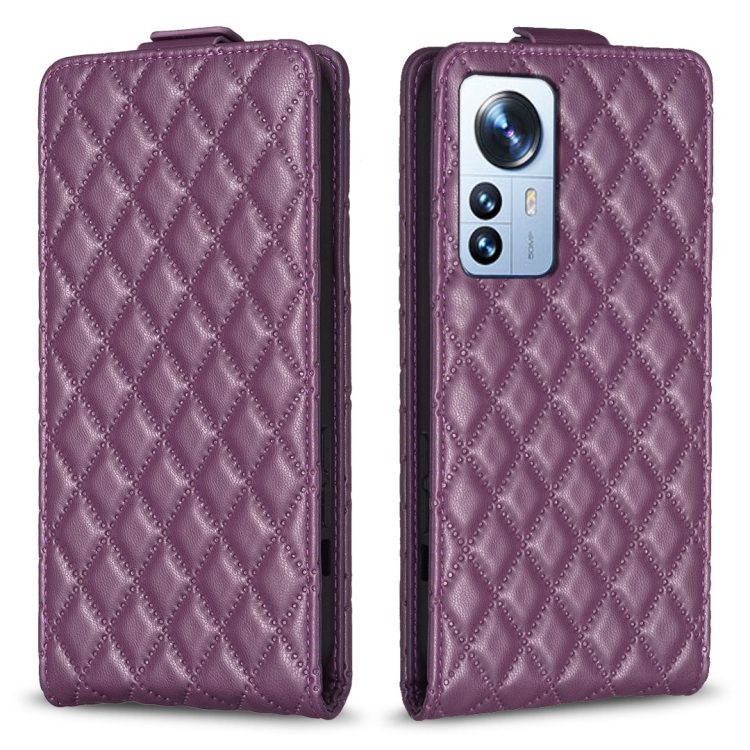 

For Xiaomi 12 Pro Diamond Lattice Vertical Flip Leather Phone Case(Dark Purple)