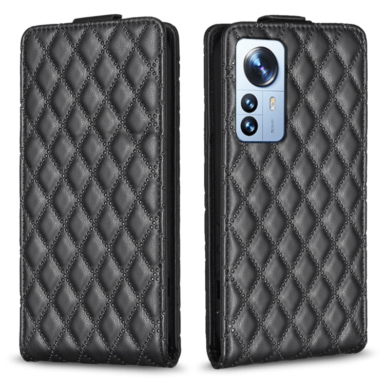 

For Xiaomi 12 Pro Diamond Lattice Vertical Flip Leather Phone Case(Black)