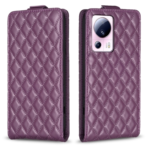 

For Xiaomi 13 Lite / Civi 2 Diamond Lattice Vertical Flip Leather Phone Case(Dark Purple)