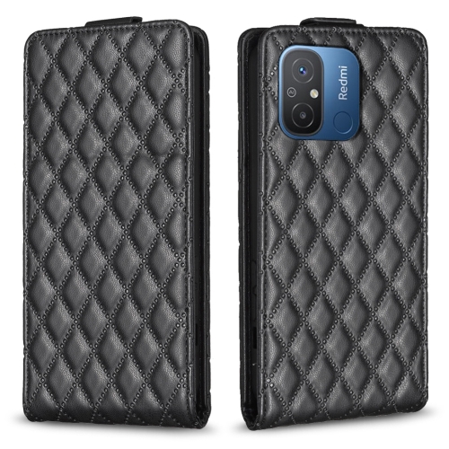 

For Xiaomi Poco C55 / Redmi 12C Diamond Lattice Vertical Flip Leather Phone Case(Black)