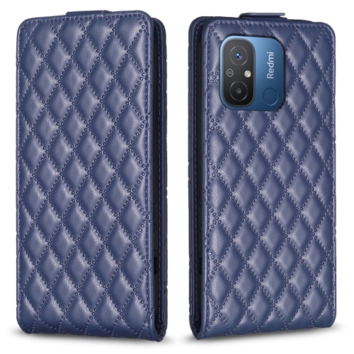 

For Xiaomi Poco C55 / Redmi 12C Diamond Lattice Vertical Flip Leather Phone Case(Blue)