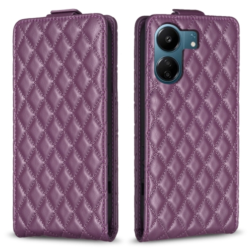

For Xiaomi Redmi 13C Diamond Lattice Vertical Flip Leather Phone Case(Dark Purple)